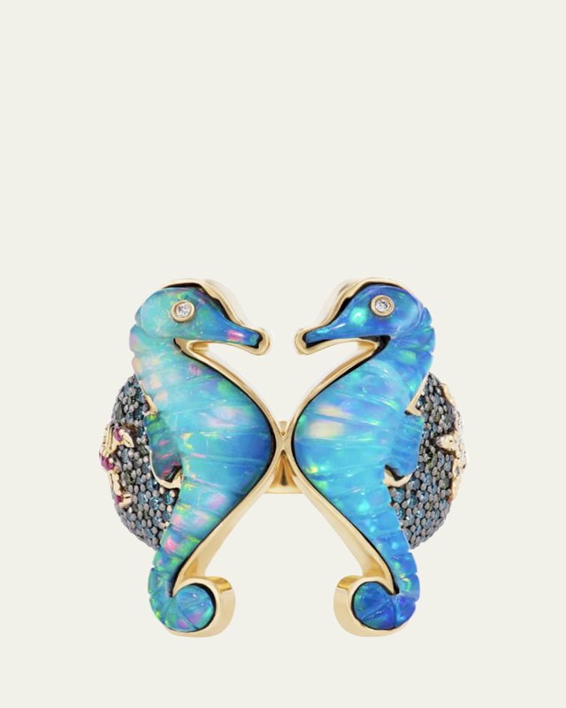 18K Seahorse Ring with Diamonds